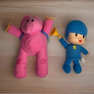 Lot Of 2 Bandai Pocoyo And Elly Plush Stuffed Animal Dolls Trumpet Cymbals Used